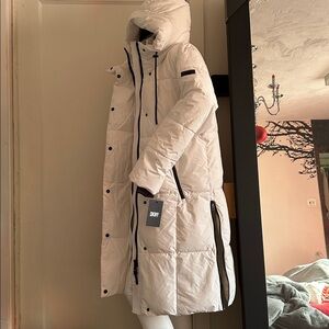 DKNY New woman longline coat puffer parka White black Quilted winter Jacket fur